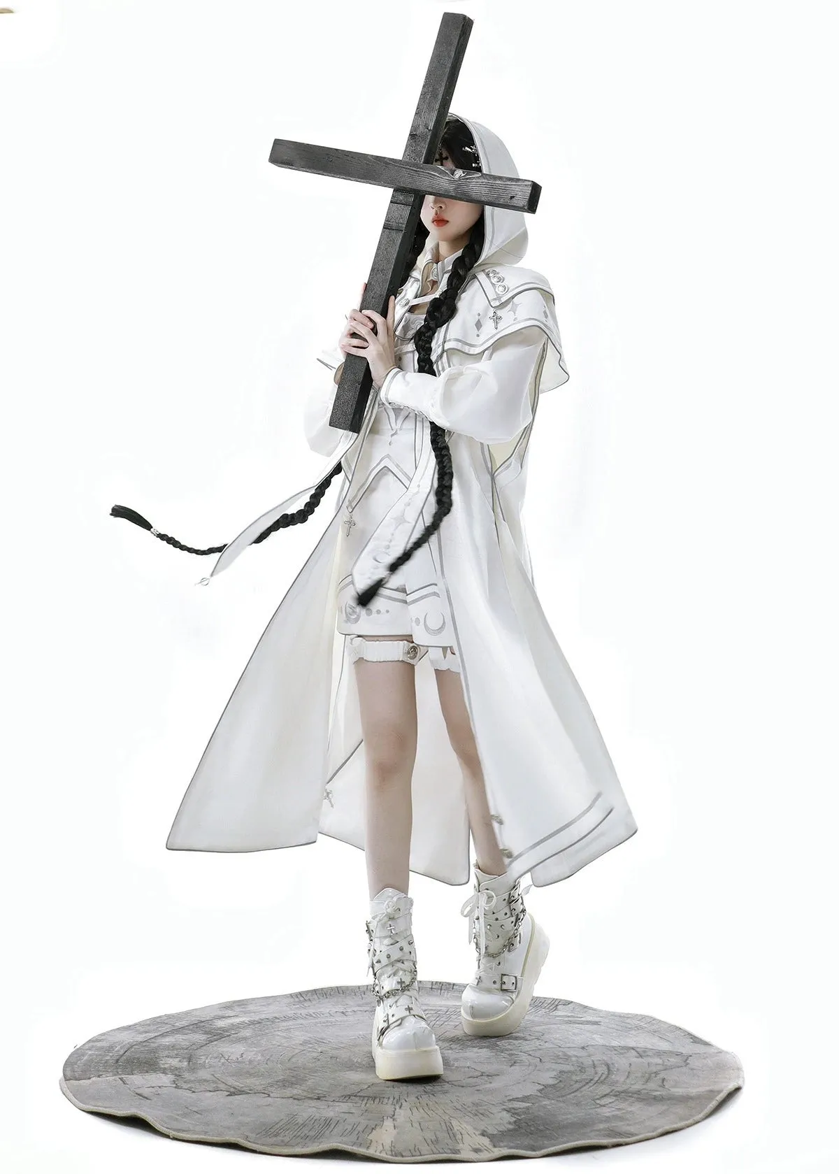 Cyberpunk Cloak Set White Hooded Cloak Top And Shorts