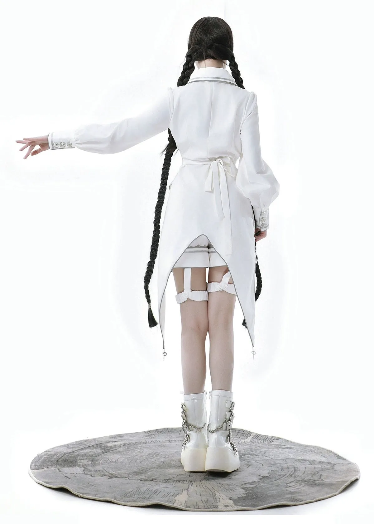 Cyberpunk Cloak Set White Hooded Cloak Top And Shorts