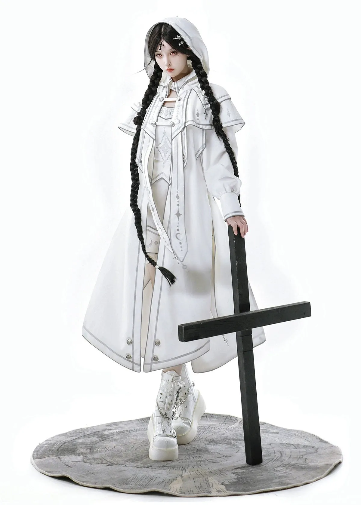 Cyberpunk Cloak Set White Hooded Cloak Top And Shorts