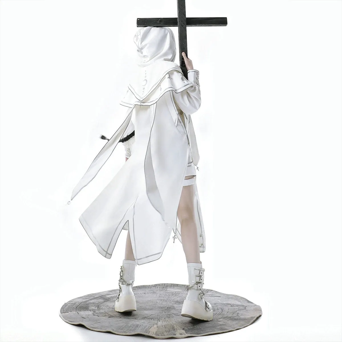 Cyberpunk Cloak Set White Hooded Cloak Top And Shorts