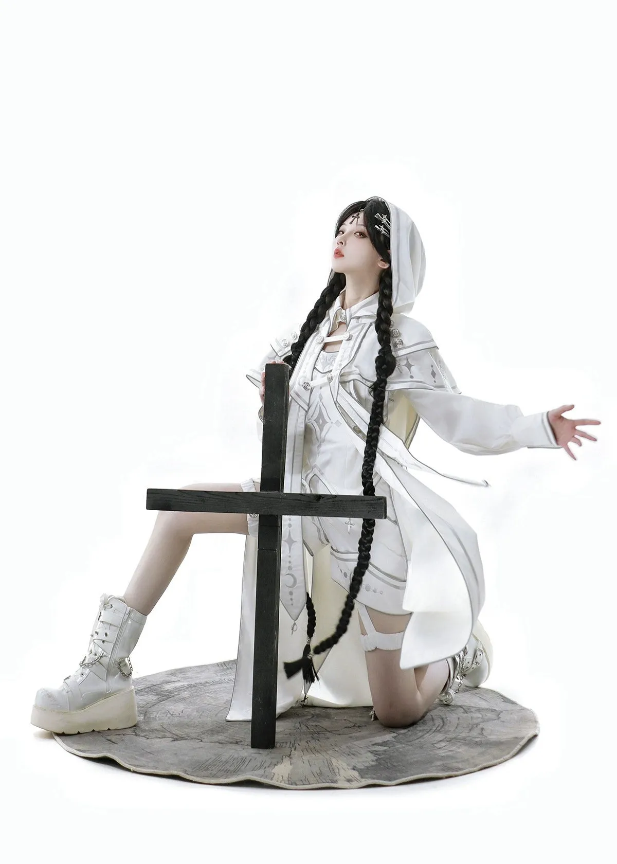 Cyberpunk Cloak Set White Hooded Cloak Top And Shorts