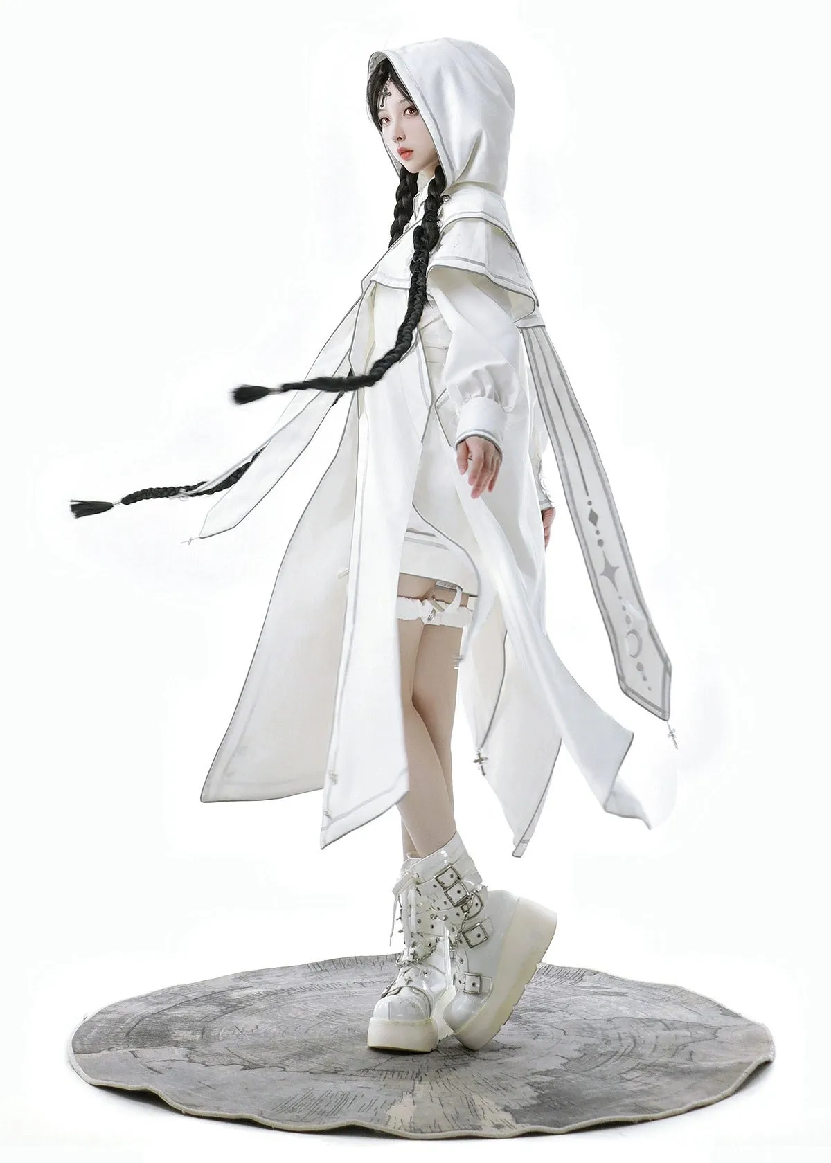 Cyberpunk Cloak Set White Hooded Cloak Top And Shorts