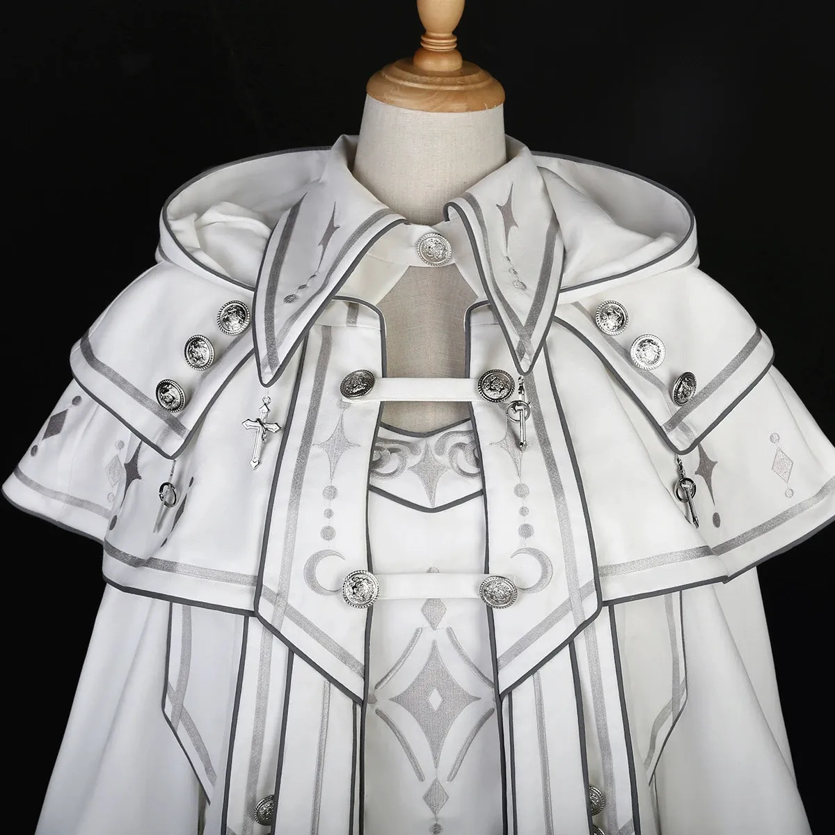 Cyberpunk Cloak Set White Hooded Cloak Top And Shorts