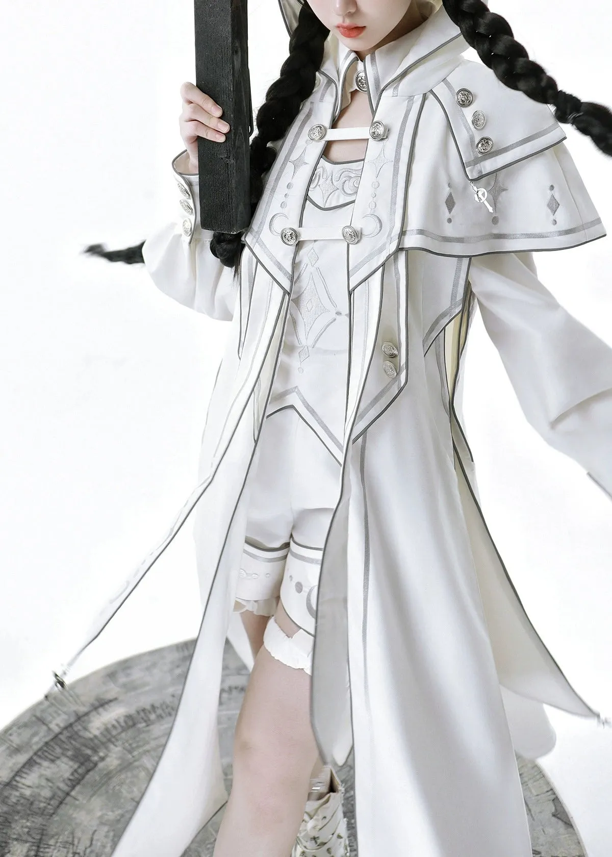 Cyberpunk Cloak Set White Hooded Cloak Top And Shorts