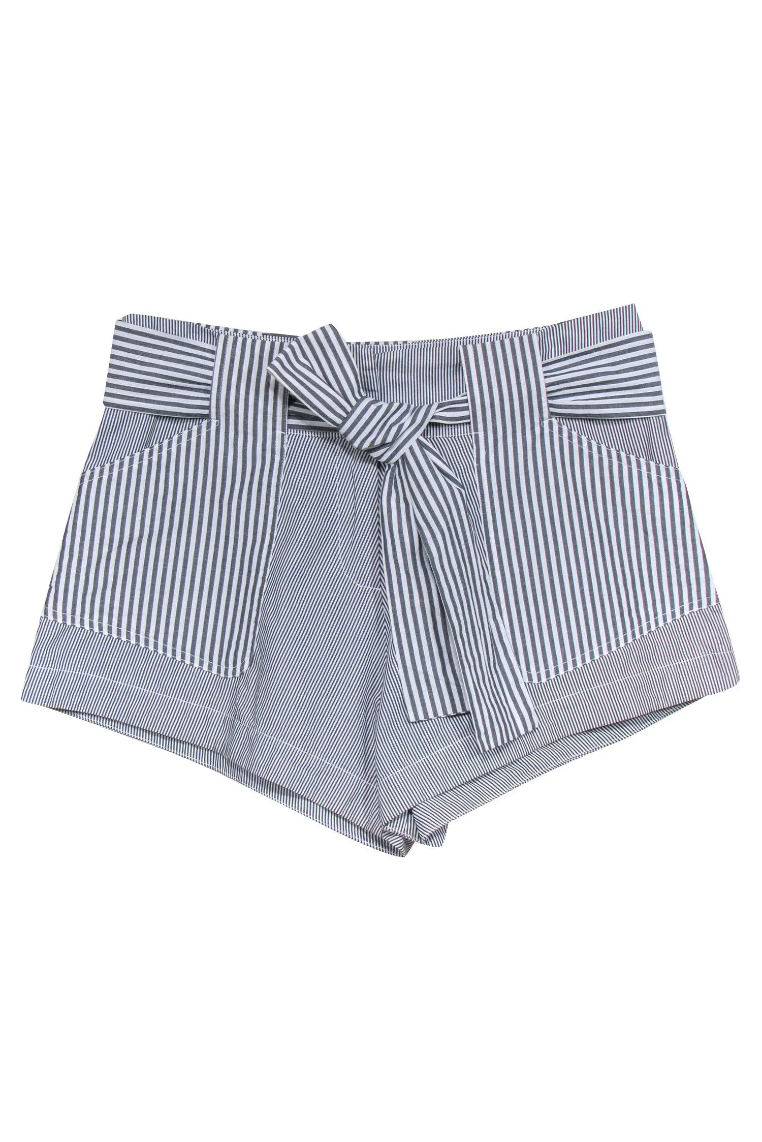 Derek Lam 10 Crosby - White & Grey Striped Coton Shorts w/ Tie Belt Sz 2