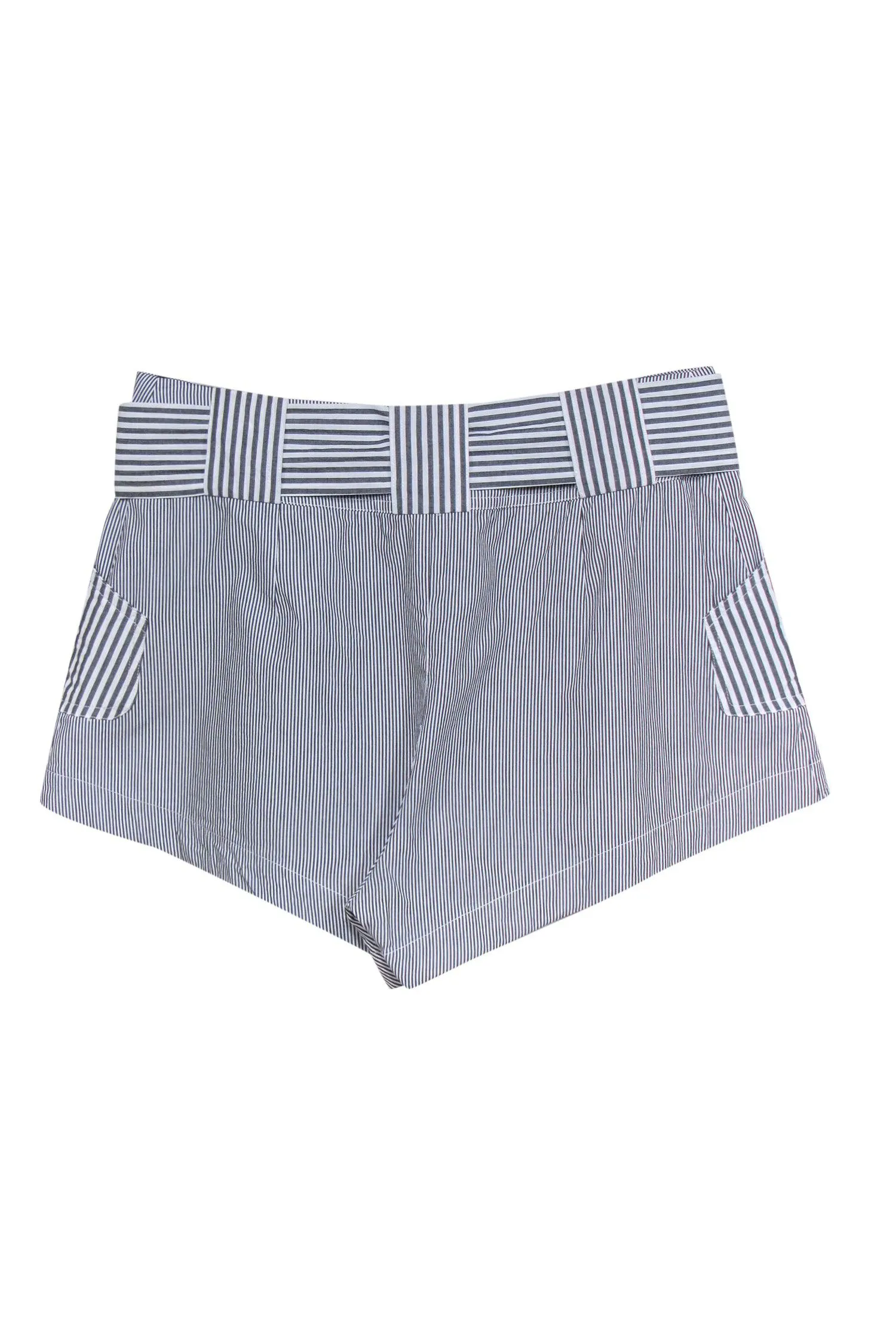 Derek Lam 10 Crosby - White & Grey Striped Coton Shorts w/ Tie Belt Sz 2