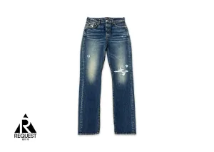 Distressed Straight Leg Relaxed Jeans “Medium Indigo"