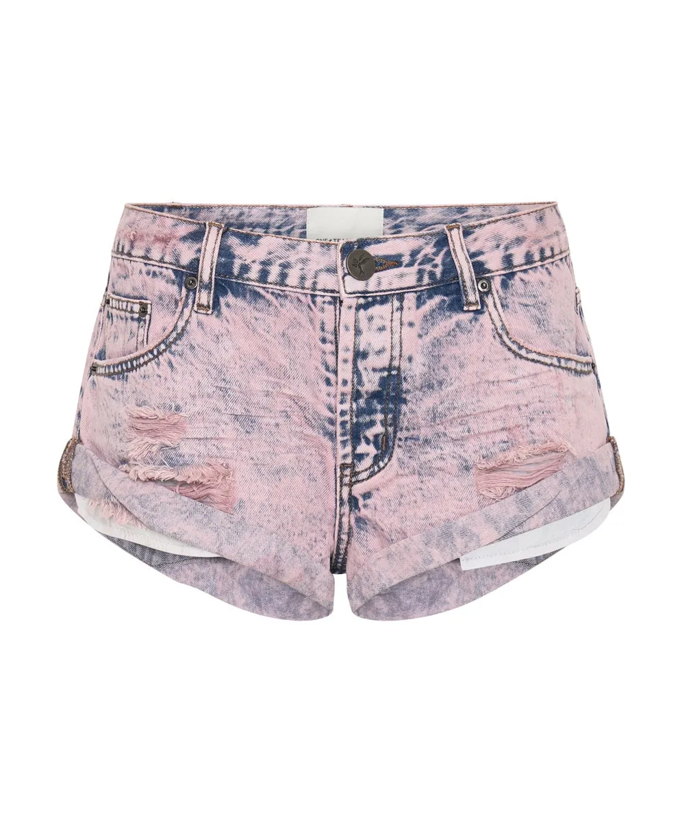 Dusty Pink Bandit Low Waist Denim Shorts - One Teaspoon