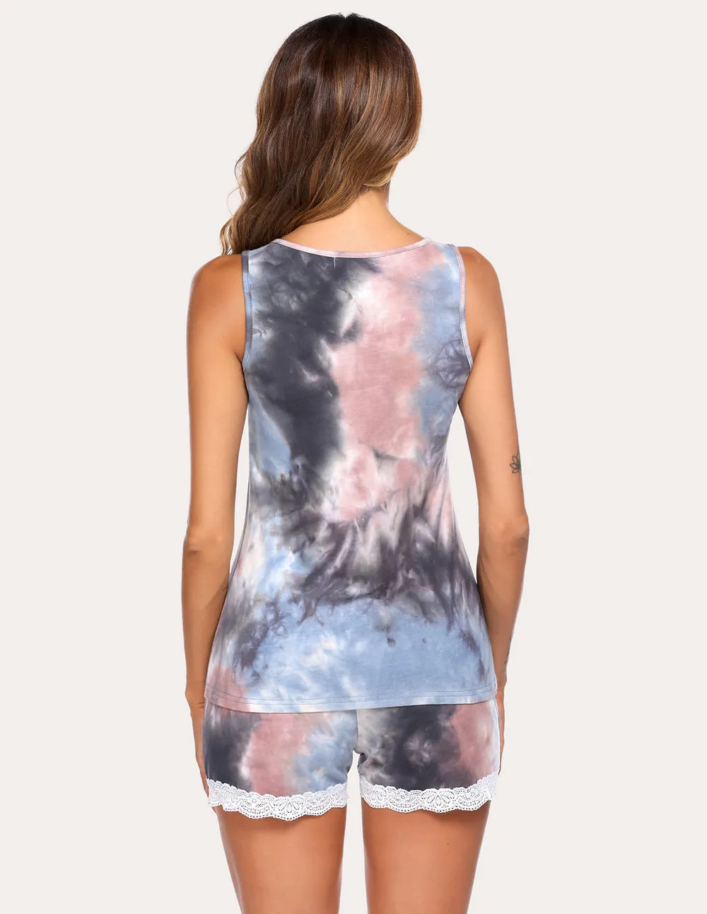 Ekouaer Letter Print Top Striped Shorts Pajama Set (US Only)
