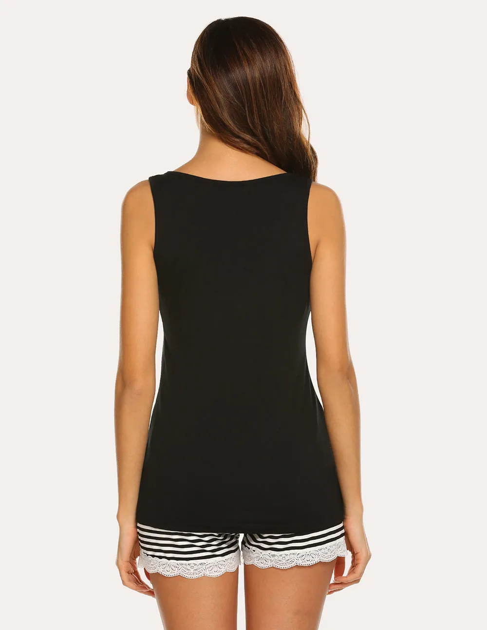 Ekouaer Letter Print Top Striped Shorts Pajama Set (US Only)