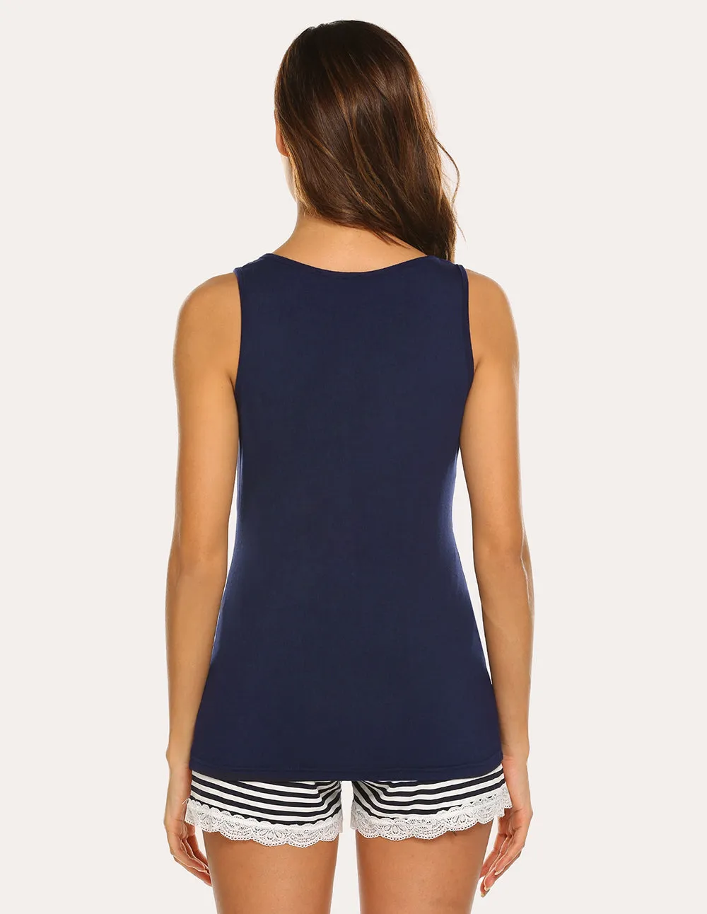 Ekouaer Letter Print Top Striped Shorts Pajama Set (US Only)