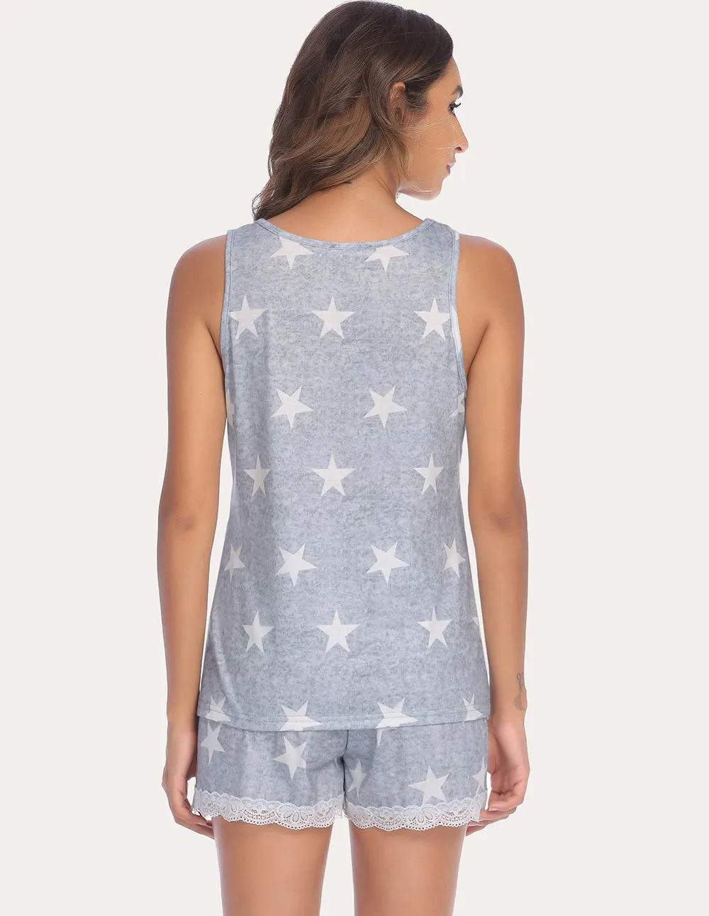 Ekouaer Letter Print Top Striped Shorts Pajama Set (US Only)