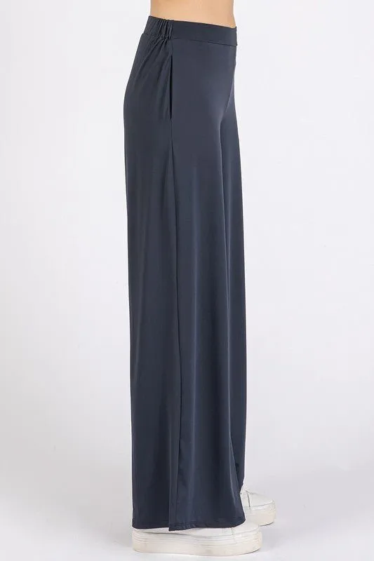 Elastic Waist Wide Leg Pants in Midnight