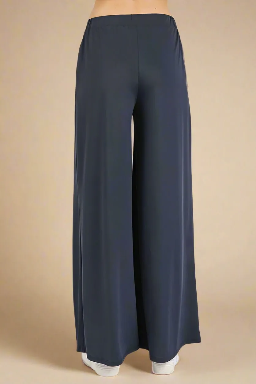Elastic Waist Wide Leg Pants in Midnight