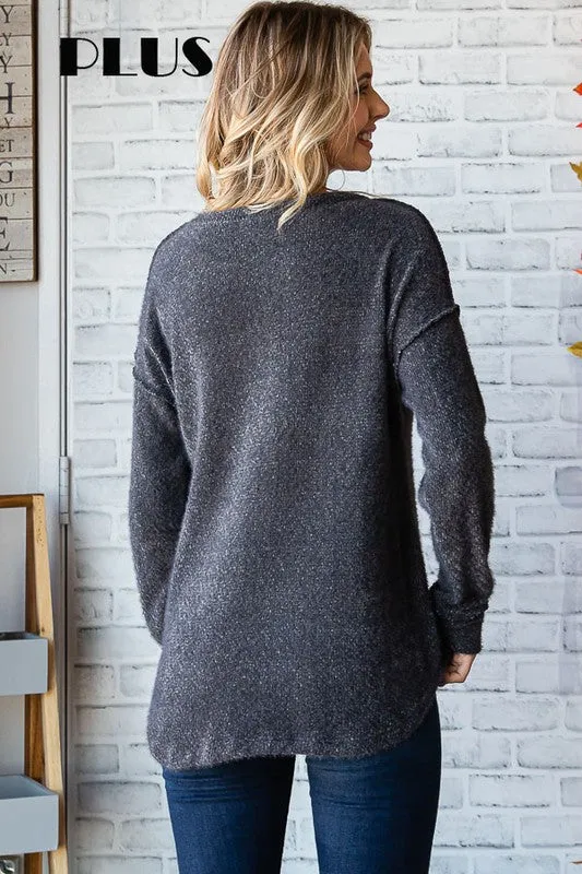 Fall Into Place Charcoal Soft Knit Pullover Top