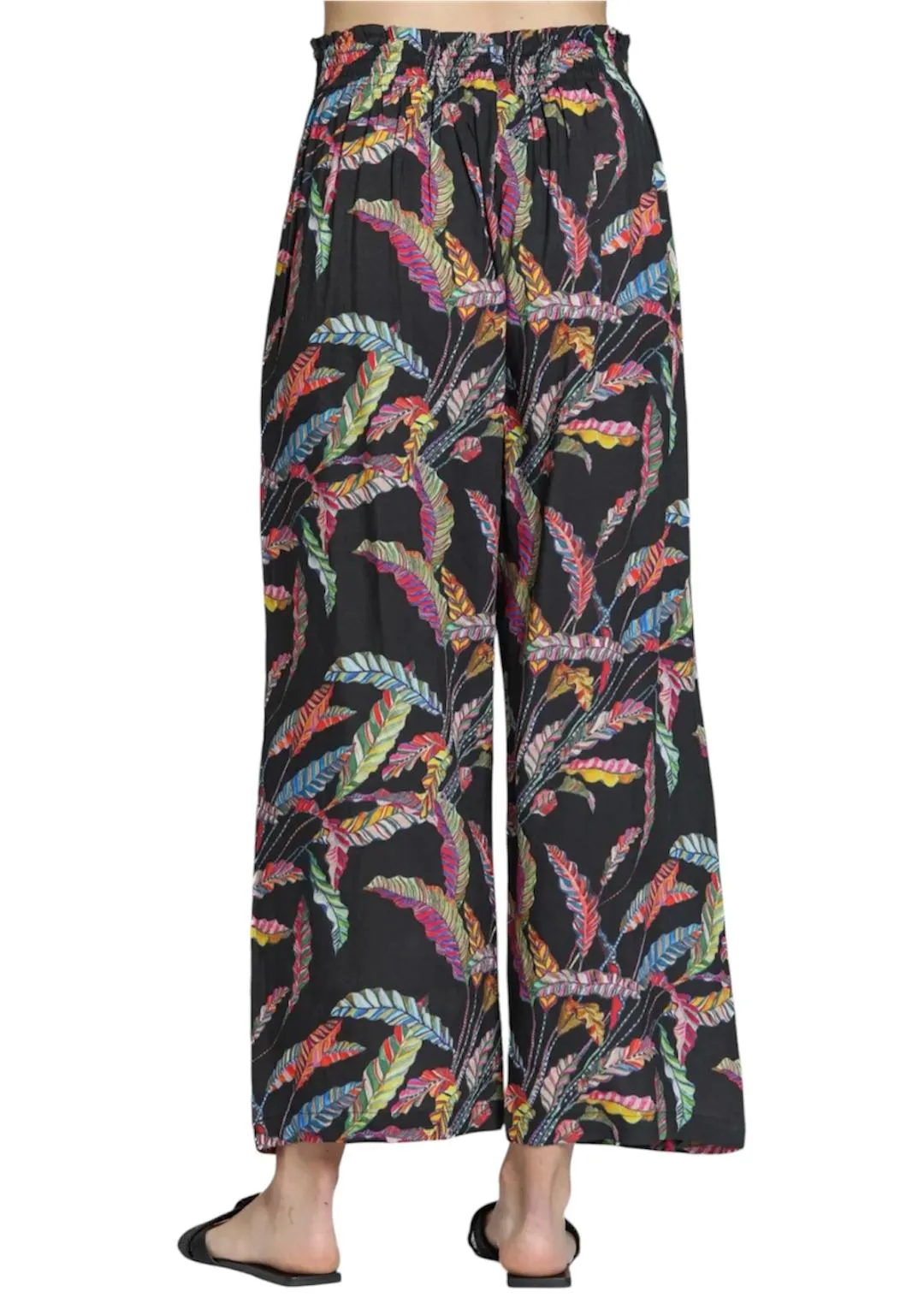 Feather Print Wide Leg Crop Pant