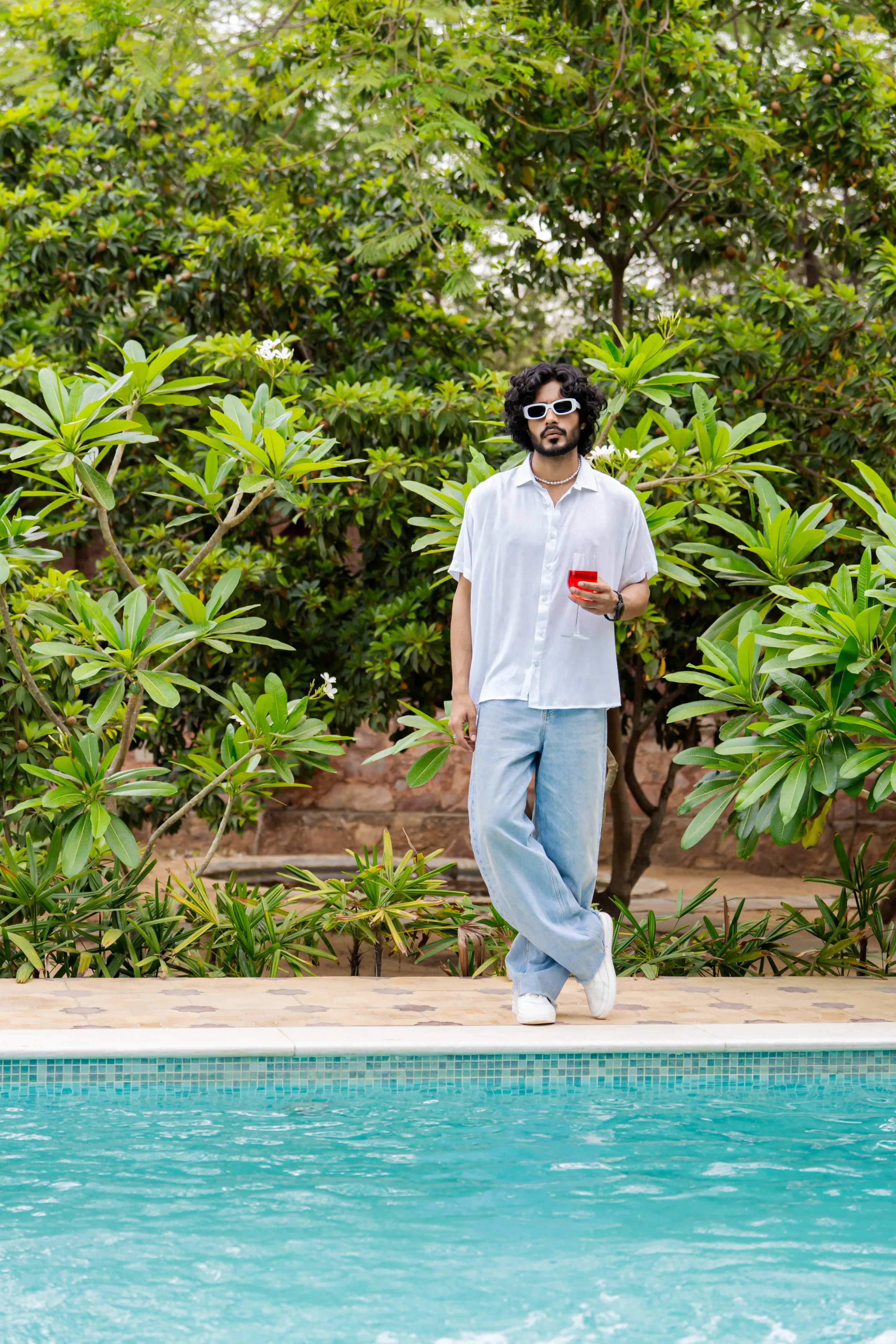 Firangi Yarn Relaxed Fit Solid Self Design Super Flowy Re-engineered Cotton- Half Sleeves Party Shirt Super White