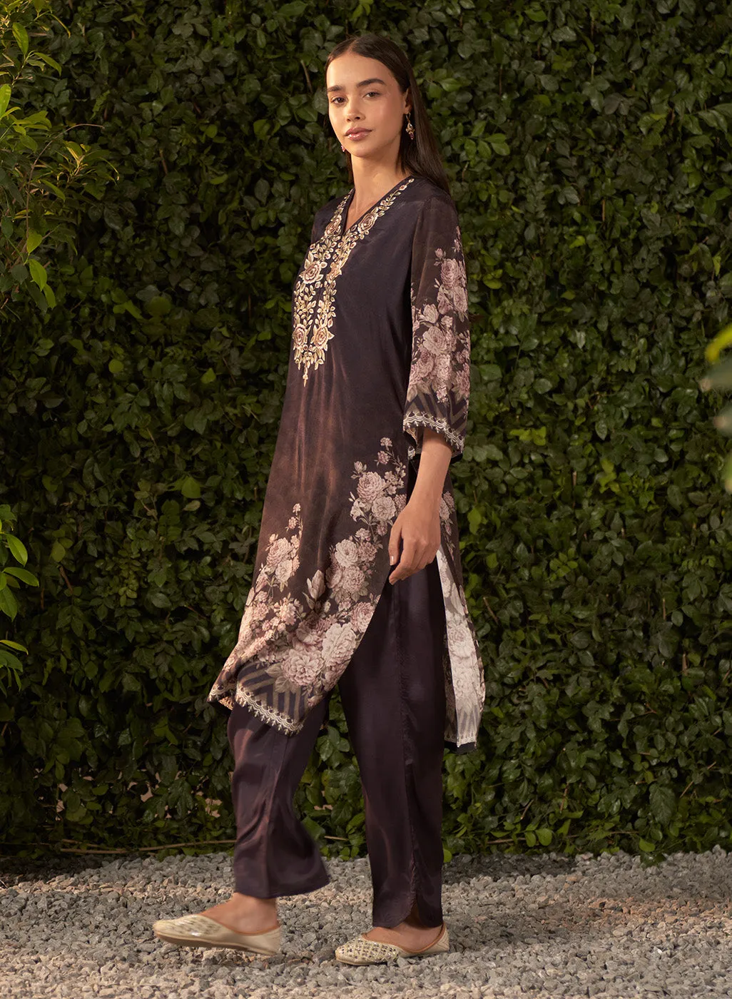 Fleur Black Printed Shantoon Kurta Set for Women