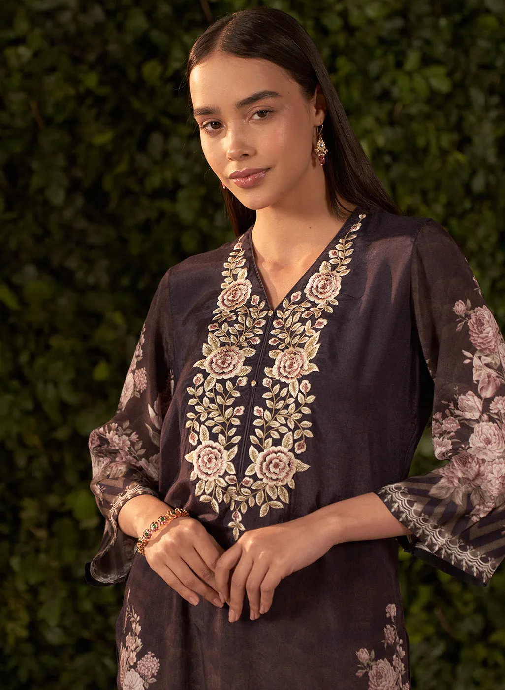 Fleur Black Printed Shantoon Kurta Set for Women