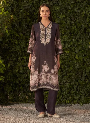Fleur Black Printed Shantoon Kurta Set for Women
