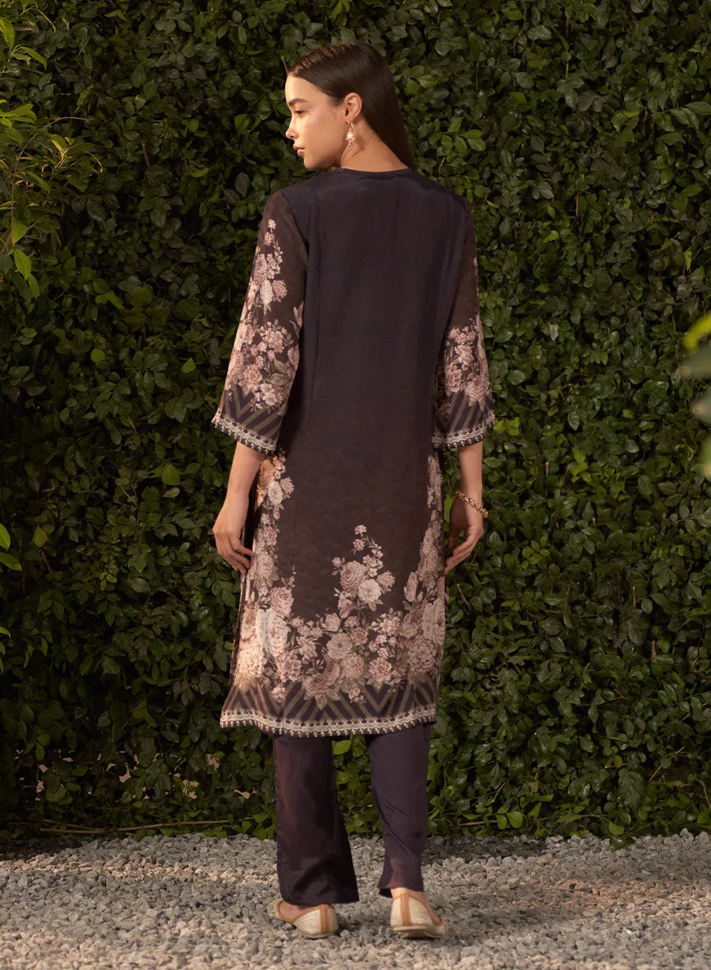 Fleur Black Printed Shantoon Kurta Set for Women