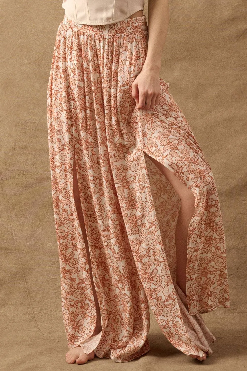 Floral High Waist Wide-Leg Flare Pants