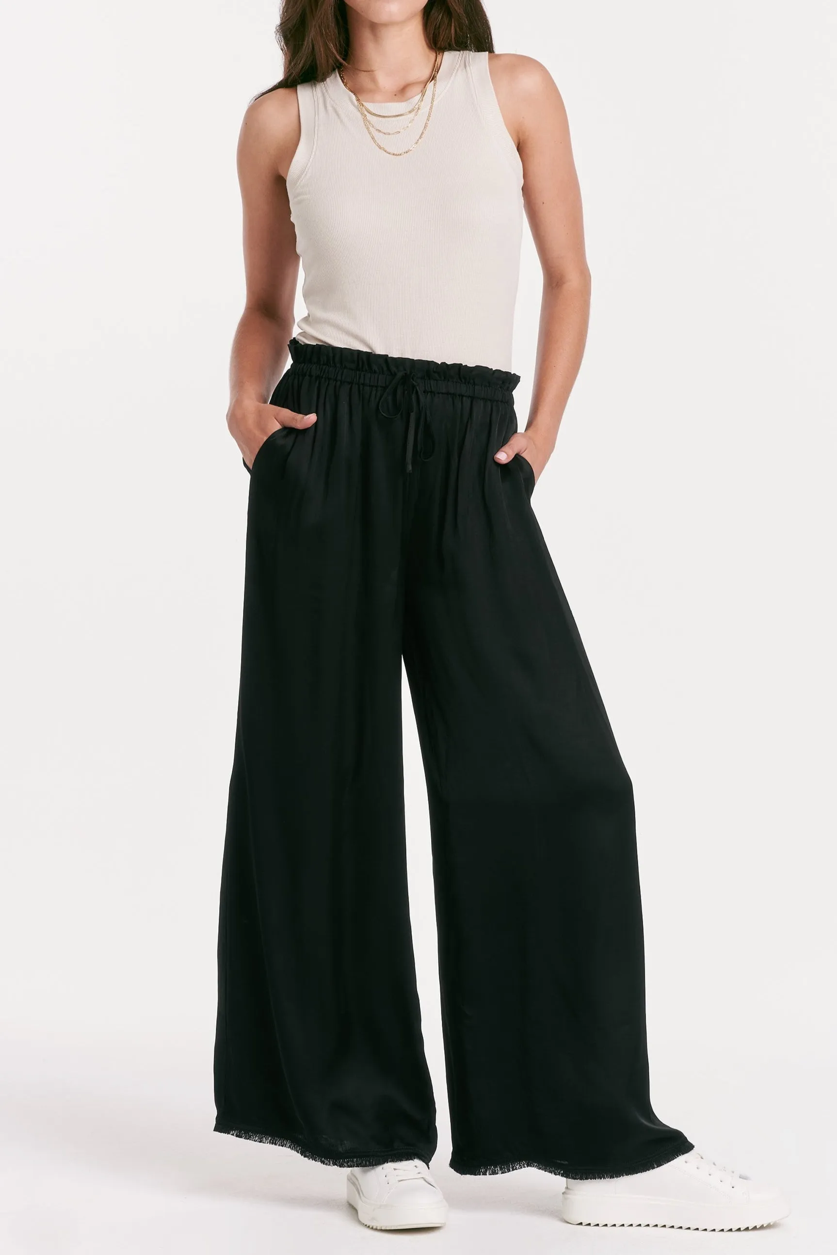 FRESNO WIDE LEG PANT BLACK SILK
