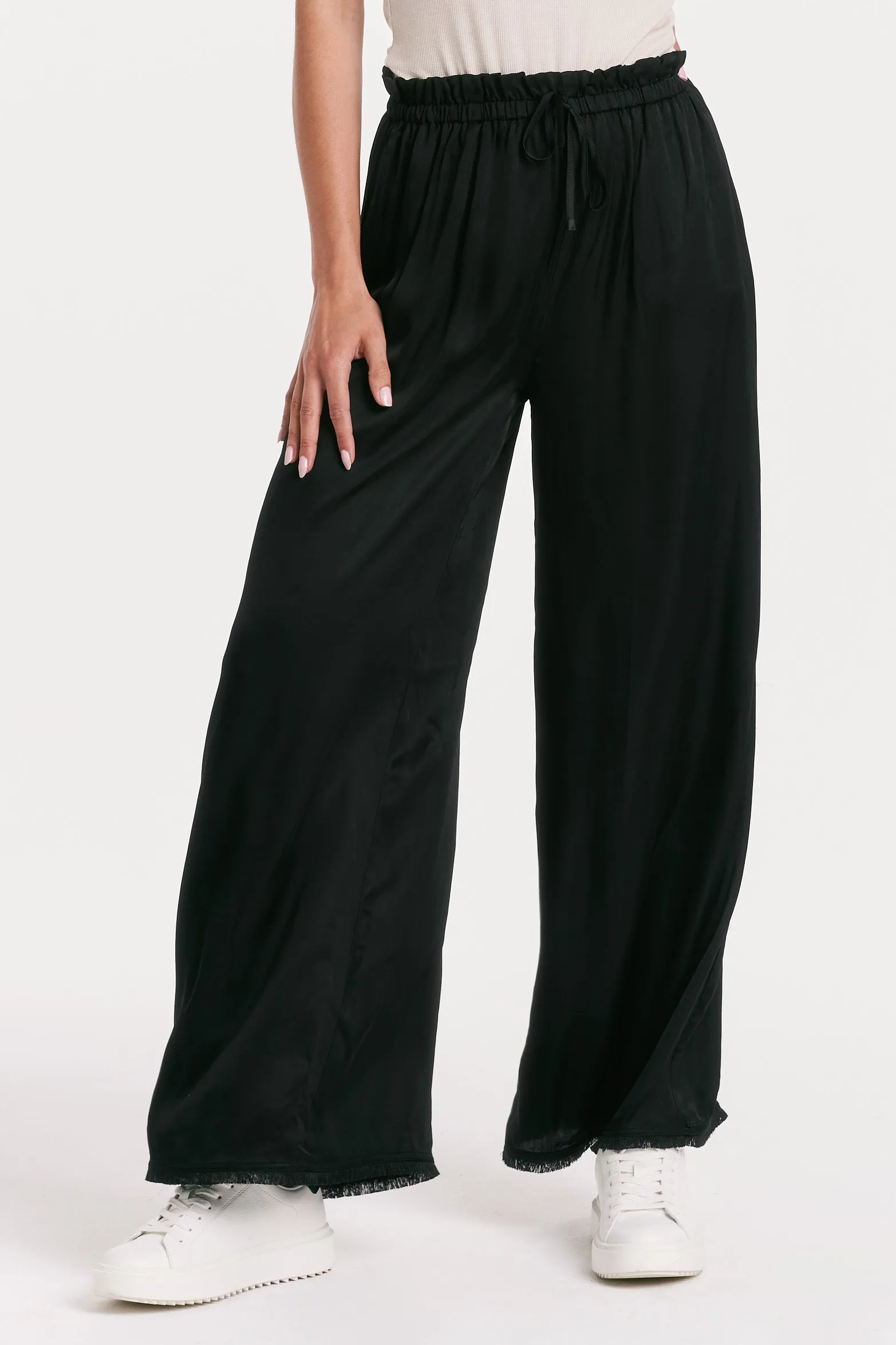 FRESNO WIDE LEG PANT BLACK SILK