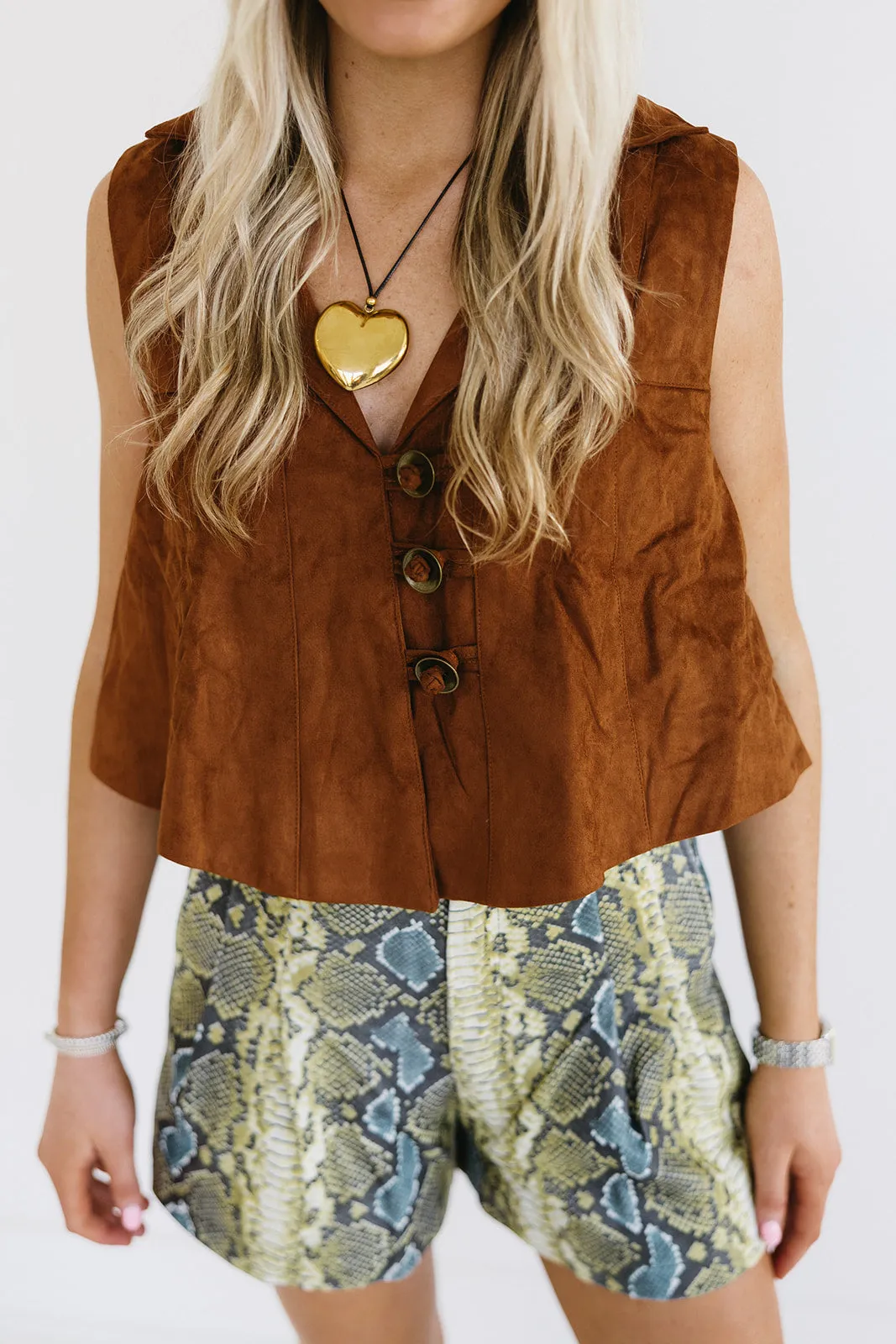 Frida Leather Shorts Snake Foil -  Blue
