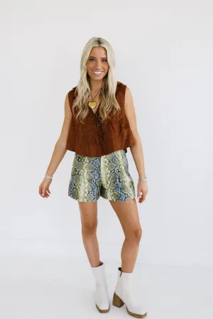 Frida Leather Shorts Snake Foil -  Blue