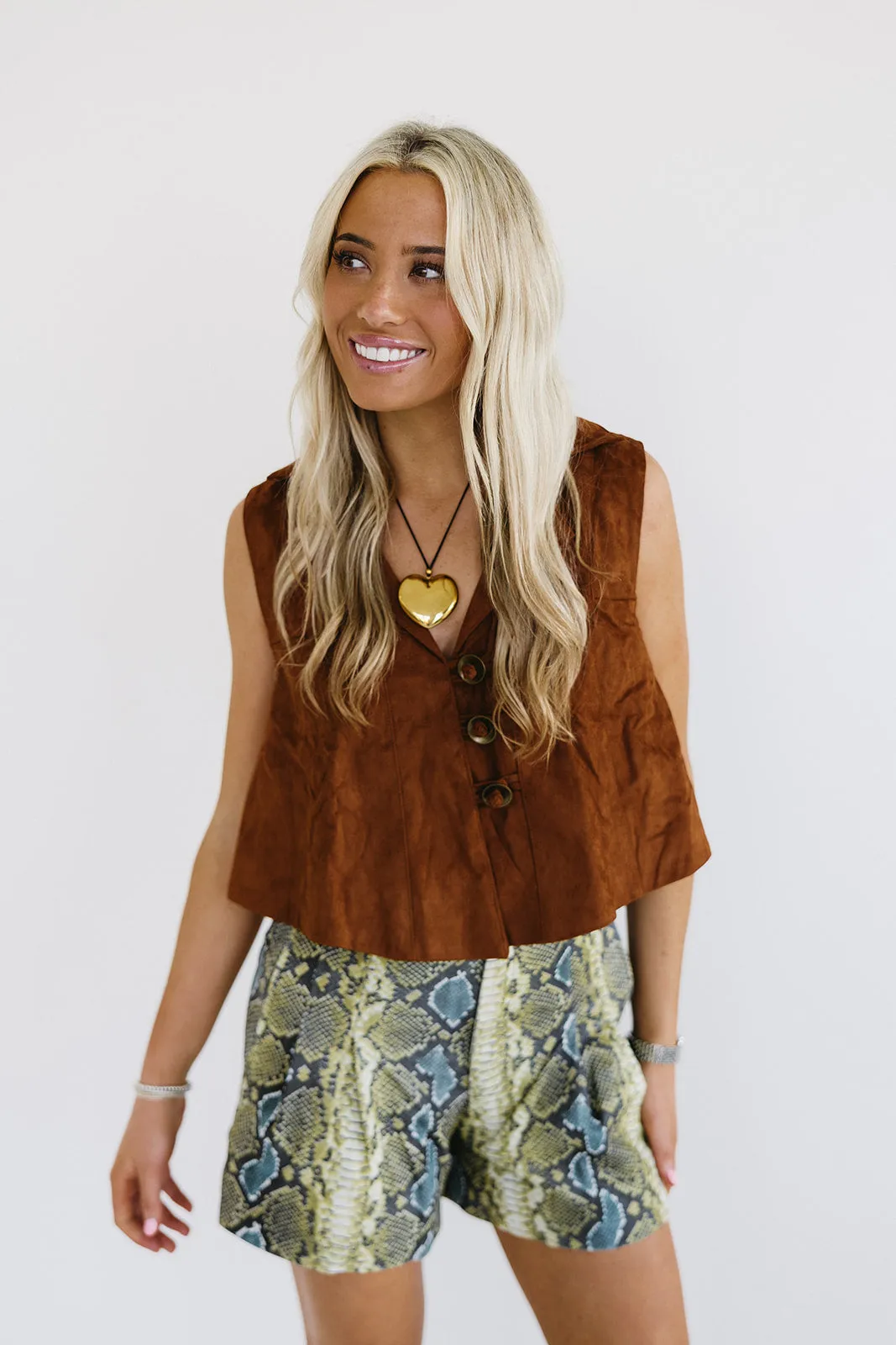 Frida Leather Shorts Snake Foil -  Blue