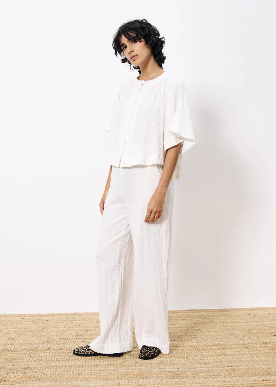 FRNCH Saana check waffle pants Creme