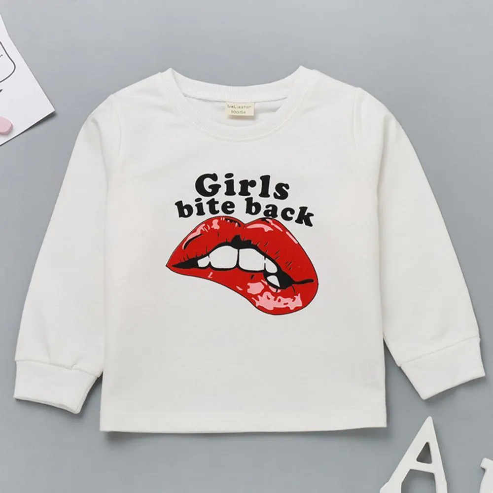 Girls Lips Pattern Printed Long Sleeve Tees Wholesale