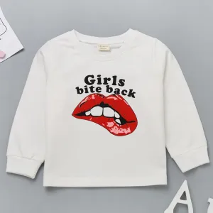 Girls Lips Pattern Printed Long Sleeve Tees Wholesale