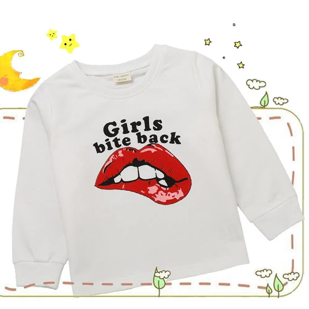 Girls Lips Pattern Printed Long Sleeve Tees Wholesale