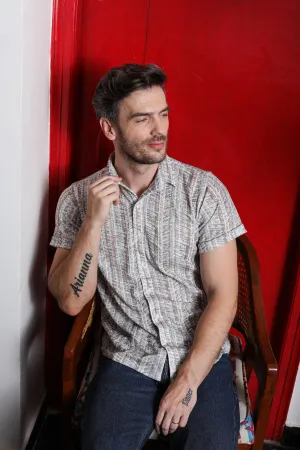 Halfsleeve Stripe Grey Brown knit Shirt