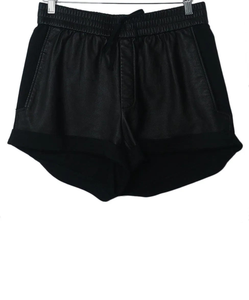 Helmut Lang Black Leather & Cotton Shorts sz 6