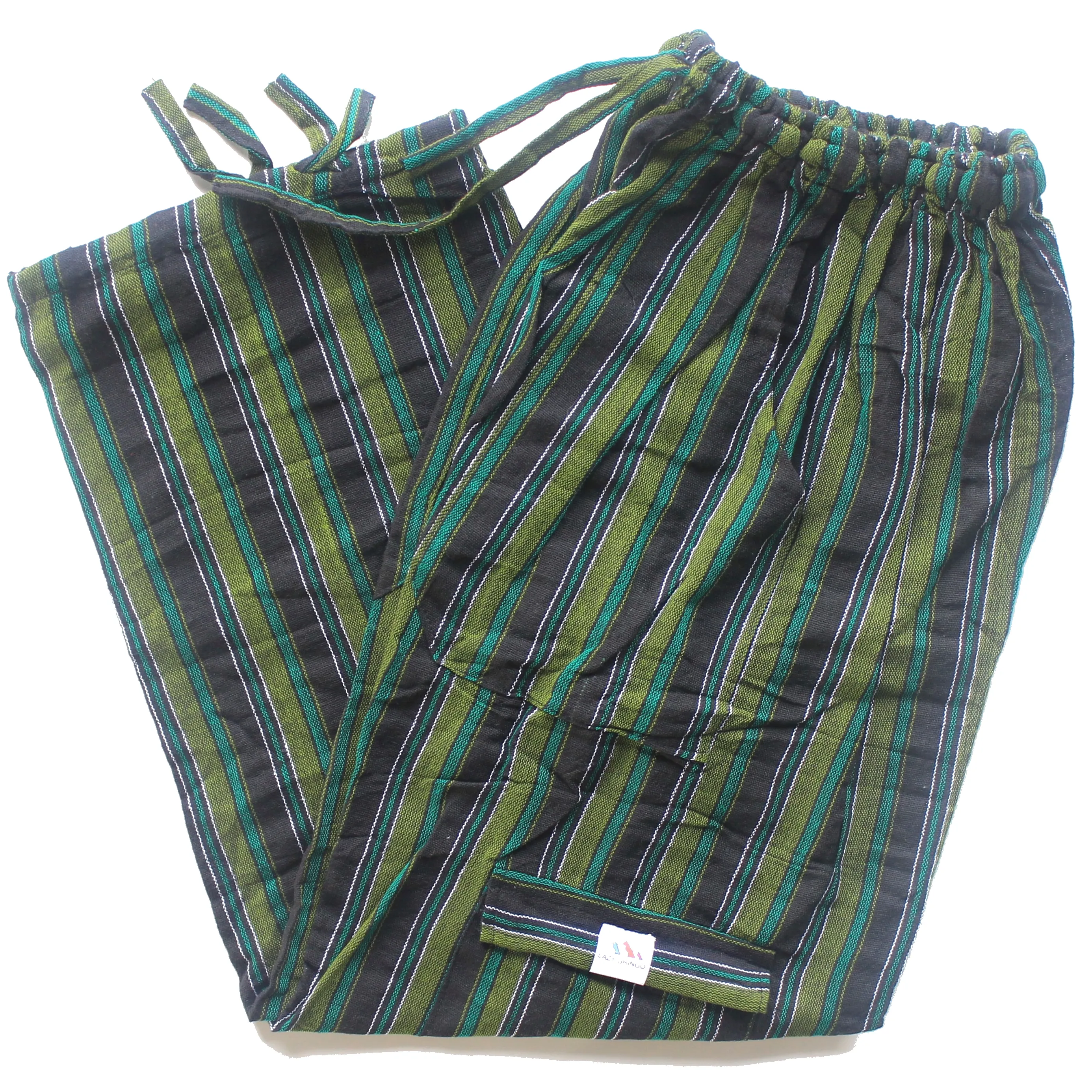 (Large) Black with Green and White Stripes 0180