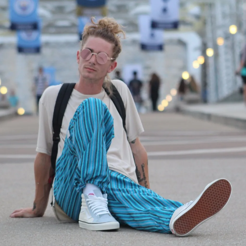 (Large) Double Bluish with Stripes Lounge Pants 0064