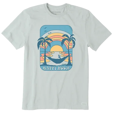Life is Good. Men's Groovy Happy Hour Hammock Crusher Tee, Fog Gray