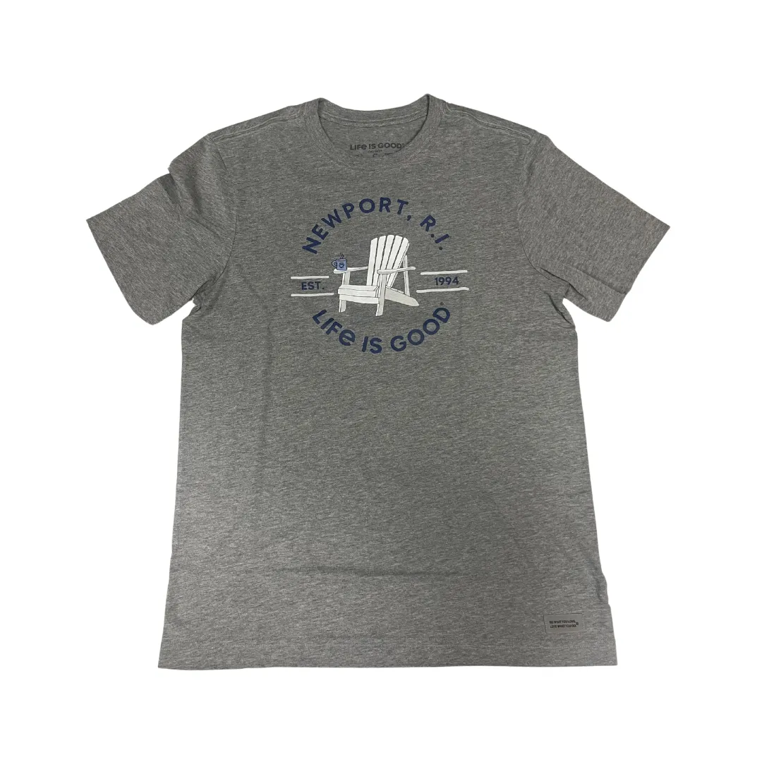 Life is Good. Newport Coffee Break Short Sleeve Crusher, Heathered Grey