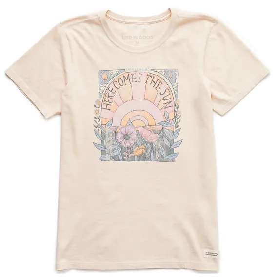 Life is Good. Women's Here Comes the Sun Hippie Crusher Tee, Putty White