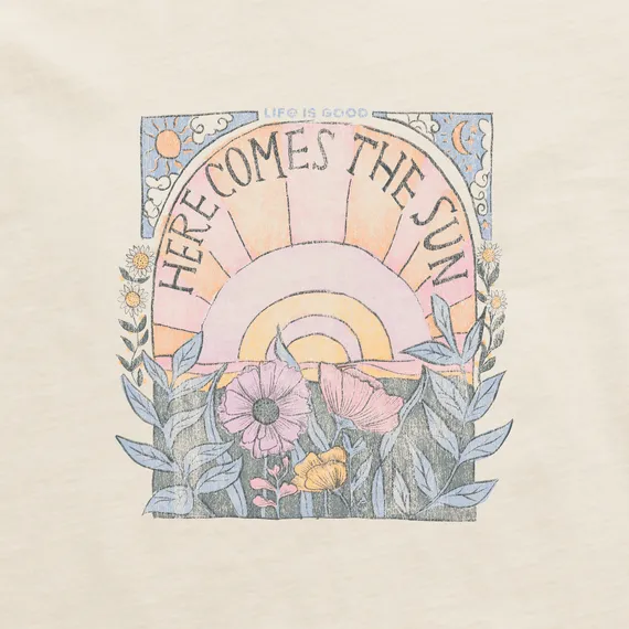 Life is Good. Women's Here Comes the Sun Hippie Crusher Tee, Putty White