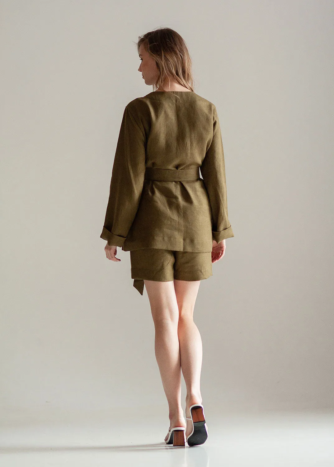 Linen Kimono Jacket and Shorts Set