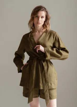 Linen Kimono Jacket and Shorts Set
