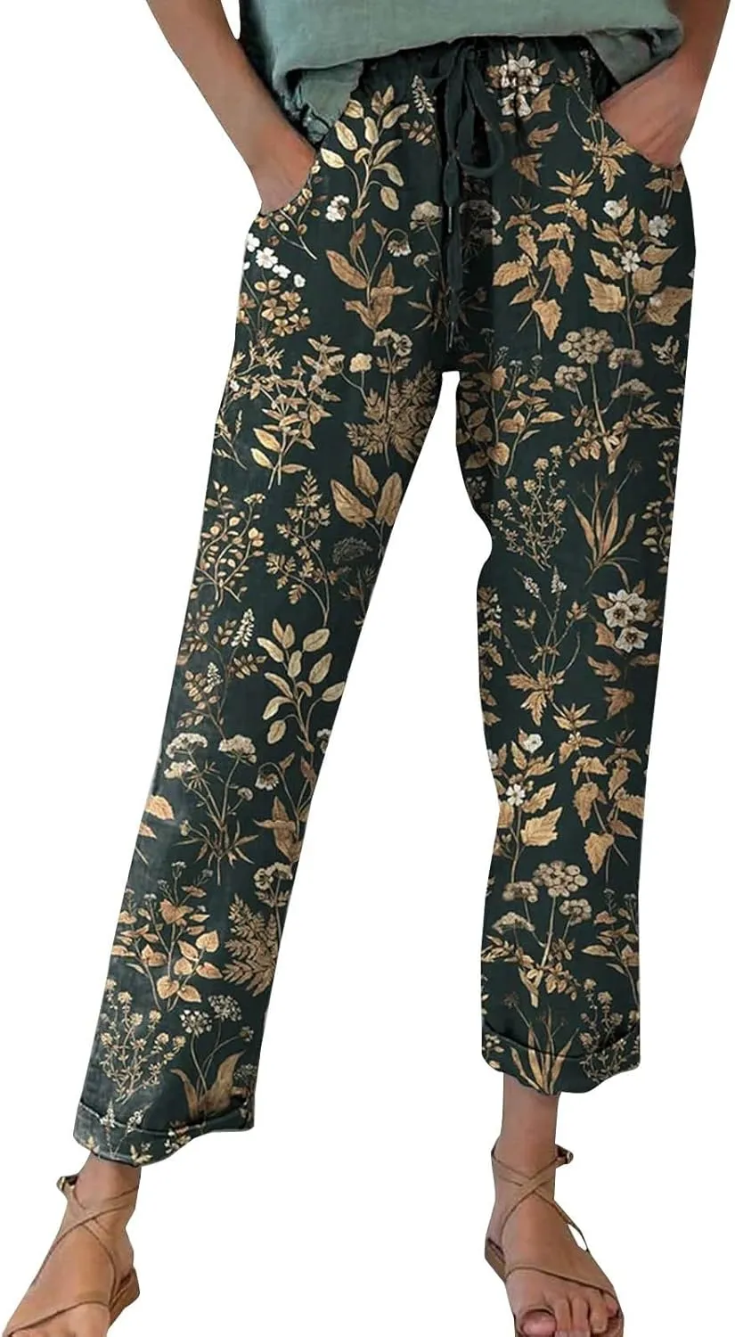 Linen Pants Sets Women Spring Lightweight Pants Women for Summer Loose Pant with String
