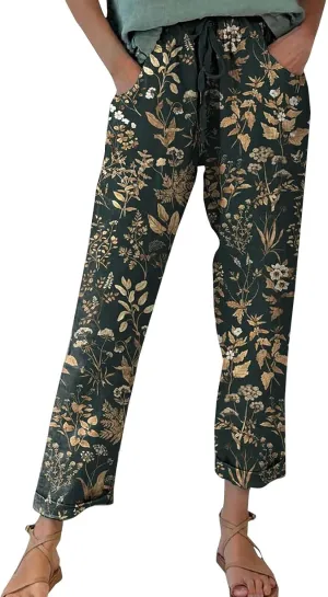 Linen Pants Sets Women Spring Lightweight Pants Women for Summer Loose Pant with String