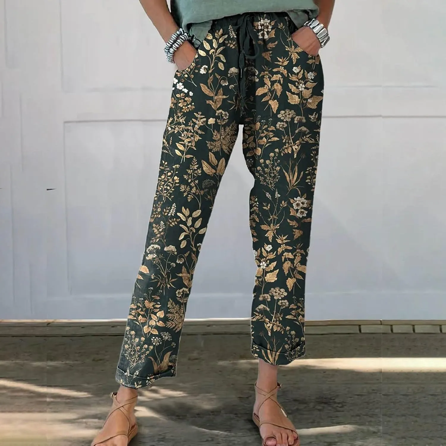 Linen Pants Sets Women Spring Lightweight Pants Women for Summer Loose Pant with String
