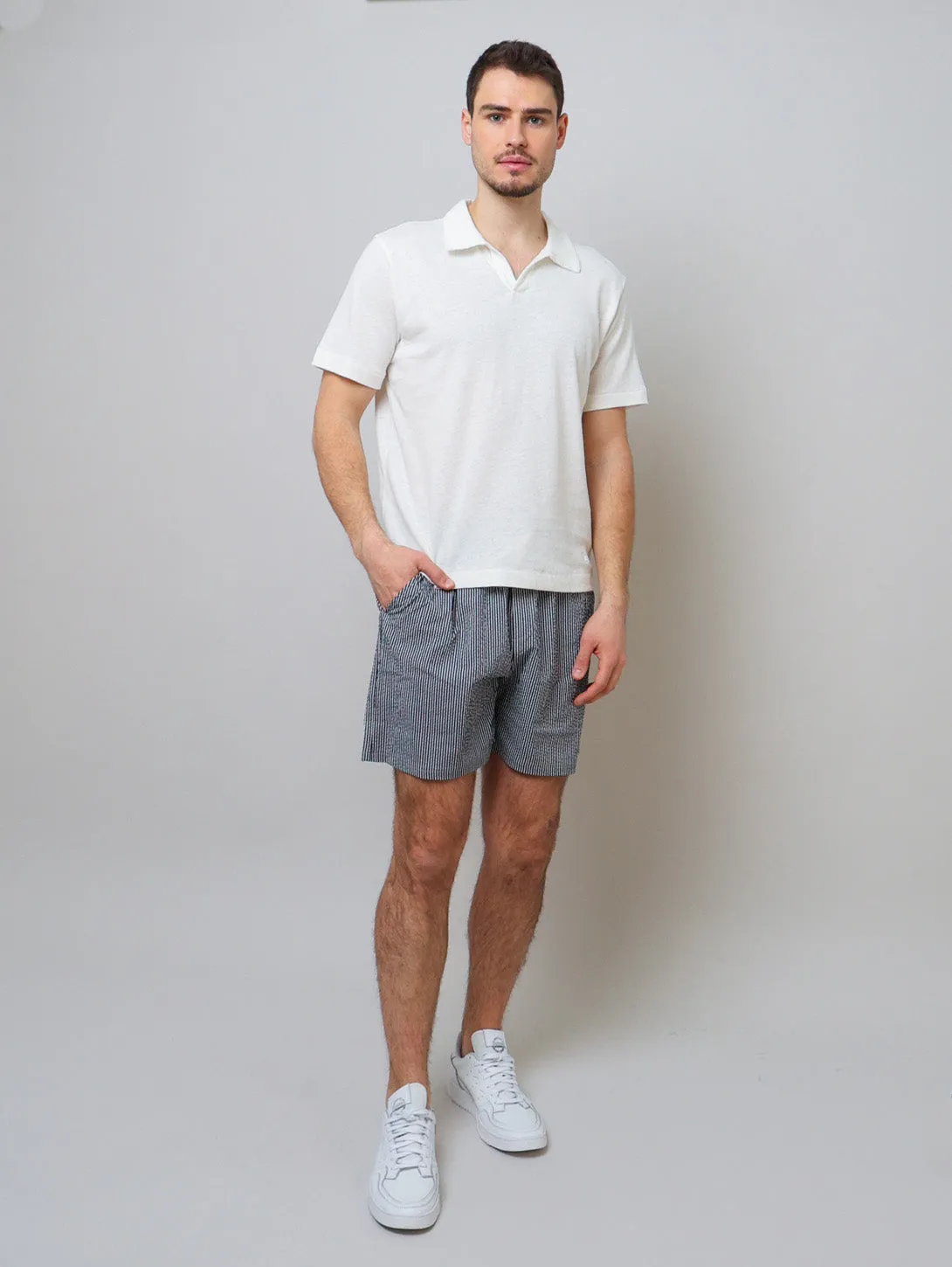 Linen Polo Tee - White