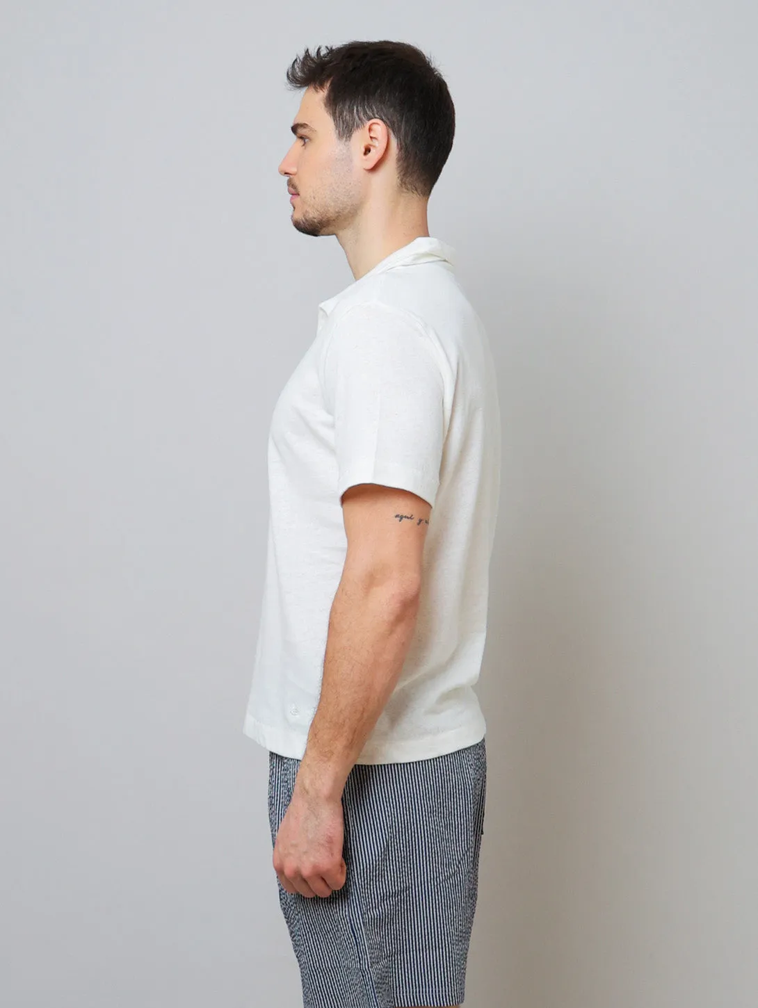 Linen Polo Tee - White
